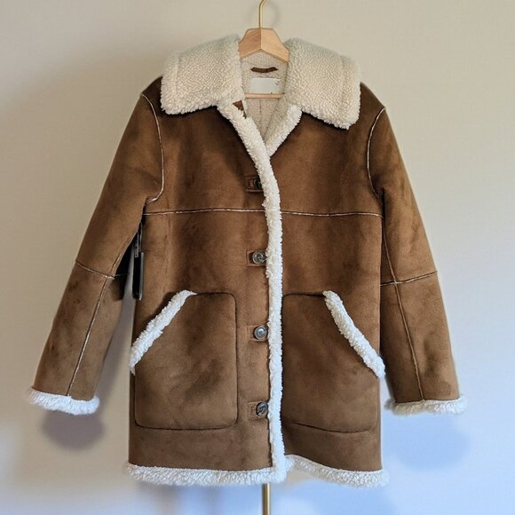 NWT Aritzia Wilfred Free Brown Faux Suede Catrina sherpa jacket Size XS - Picture 1 of 15